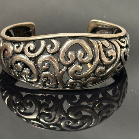 Filigree Sterling Silver 925 Vintage Cuff Bracelet Wide Tested Victorian Gift - Picture 2 of 8